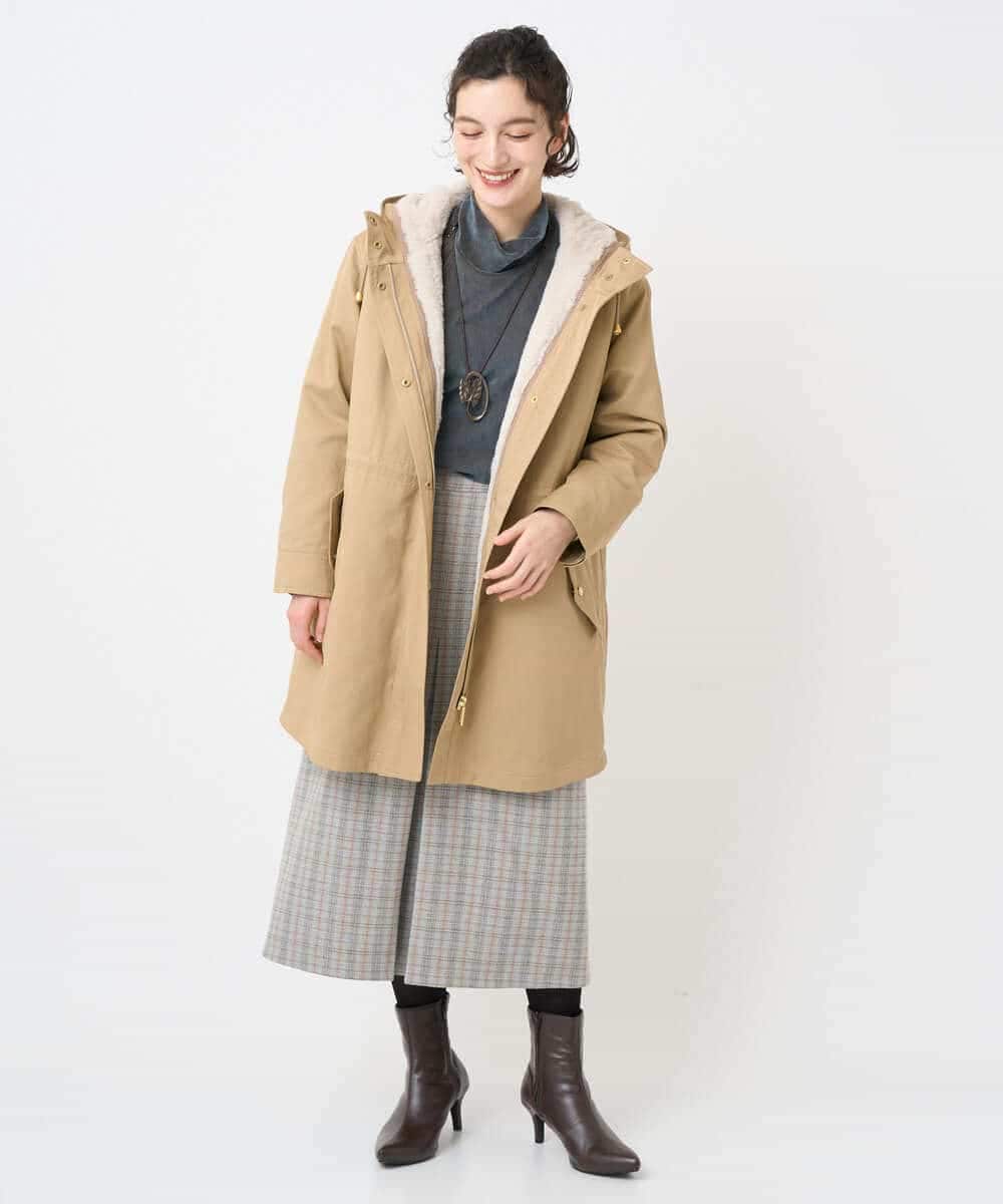 NHHAE21290 GIANNI LO GIUDICE(小さいサイズ)(メゾン ドゥ サンク) レーヨン混ストレッチチェックスカート オフベージュ