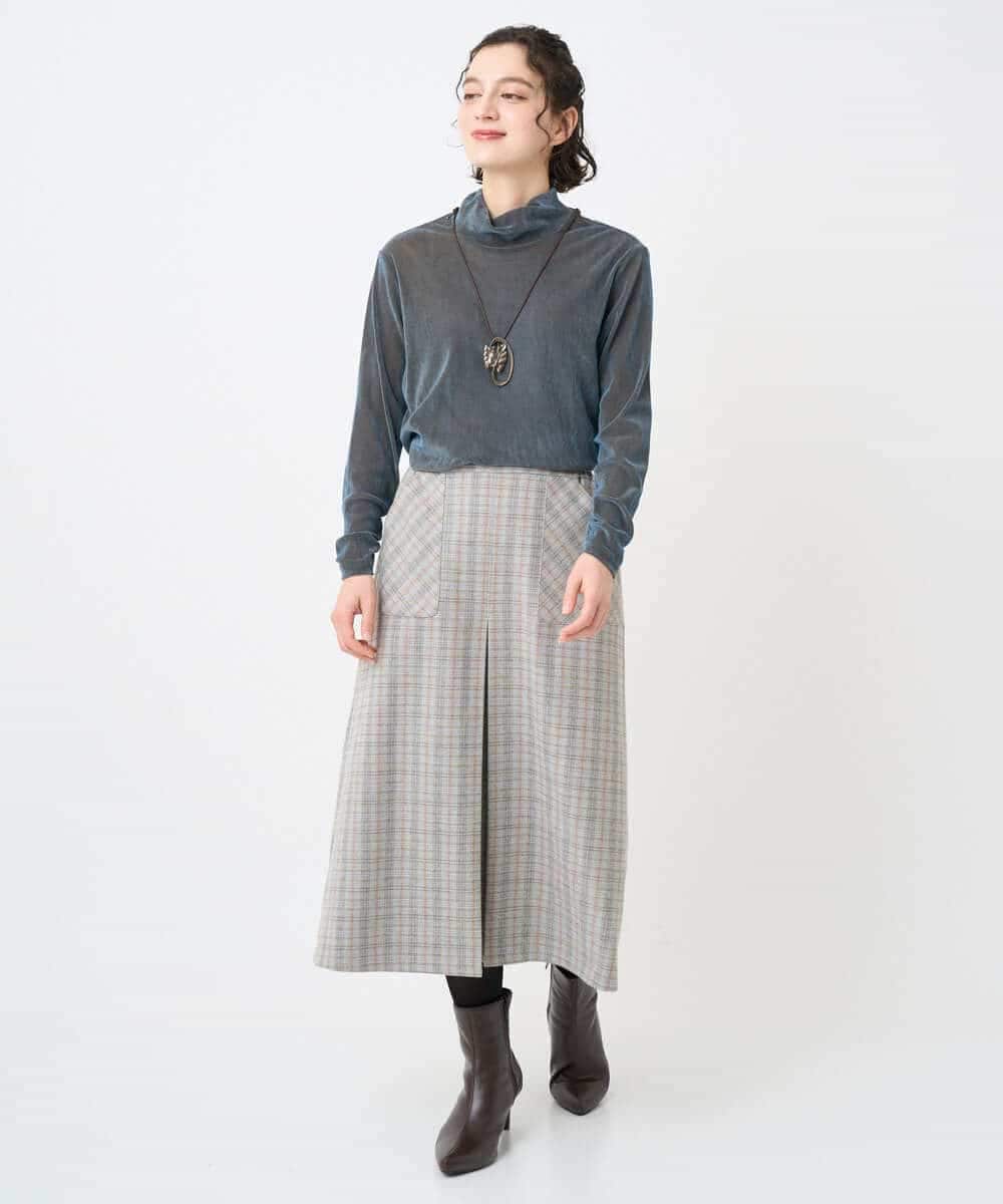 NHHAE21290 GIANNI LO GIUDICE(小さいサイズ)(メゾン ドゥ サンク) レーヨン混ストレッチチェックスカート オフベージュ