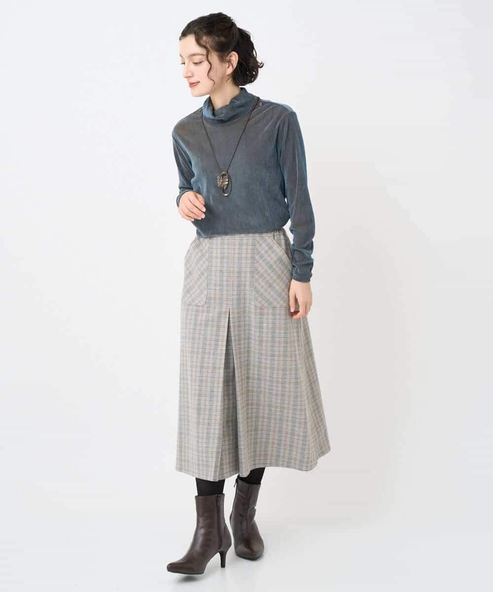 NHHAE21290 GIANNI LO GIUDICE(小さいサイズ)(メゾン ドゥ サンク) レーヨン混ストレッチチェックスカート オフベージュ