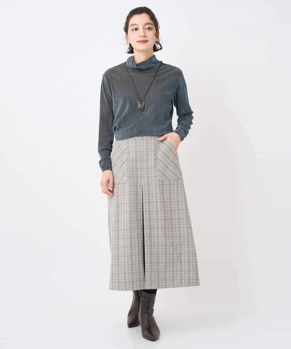 NHHAE21290 GIANNI LO GIUDICE(小さいサイズ)(メゾン ドゥ サンク) レーヨン混ストレッチチェックスカート オフベージュ