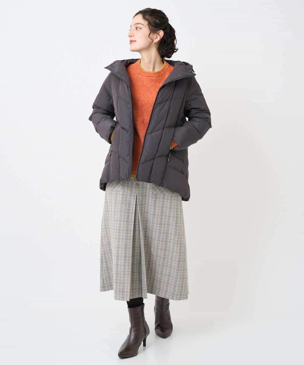 NHHAE21290 GIANNI LO GIUDICE(小さいサイズ)(メゾン ドゥ サンク) レーヨン混ストレッチチェックスカート オフベージュ