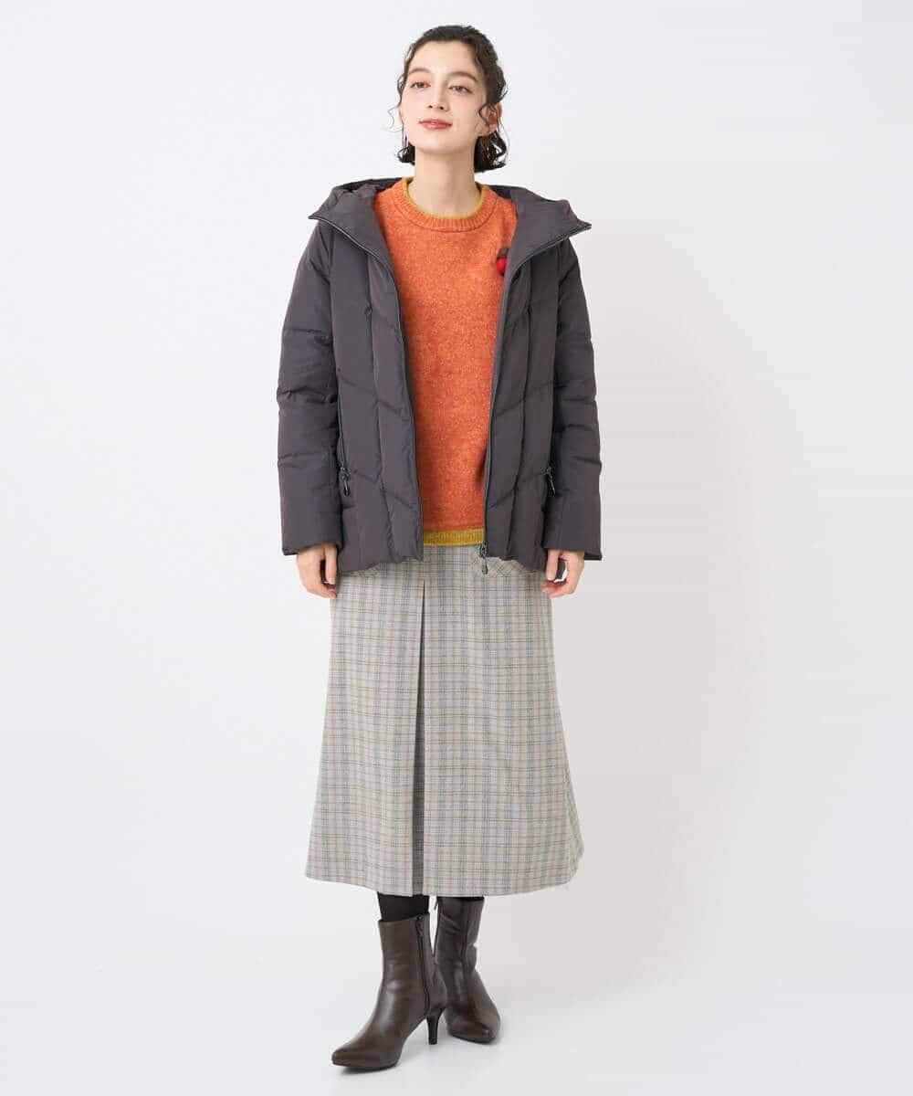 NHHAE21290 GIANNI LO GIUDICE(小さいサイズ)(メゾン ドゥ サンク) レーヨン混ストレッチチェックスカート オフベージュ