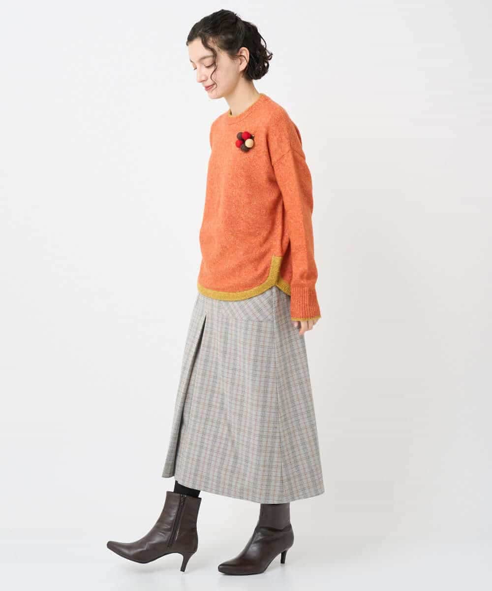 NHHAE21290 GIANNI LO GIUDICE(小さいサイズ)(メゾン ドゥ サンク) レーヨン混ストレッチチェックスカート オフベージュ
