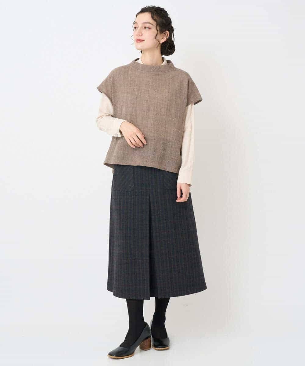 NHHAE21290 GIANNI LO GIUDICE(小さいサイズ)(メゾン ドゥ サンク) レーヨン混ストレッチチェックスカート オフベージュ