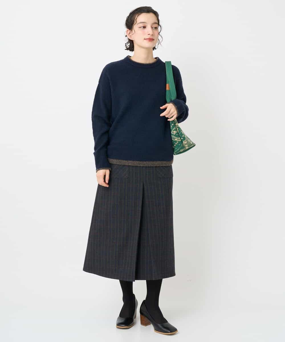 NHHAE21290 GIANNI LO GIUDICE(小さいサイズ)(メゾン ドゥ サンク) レーヨン混ストレッチチェックスカート オフベージュ