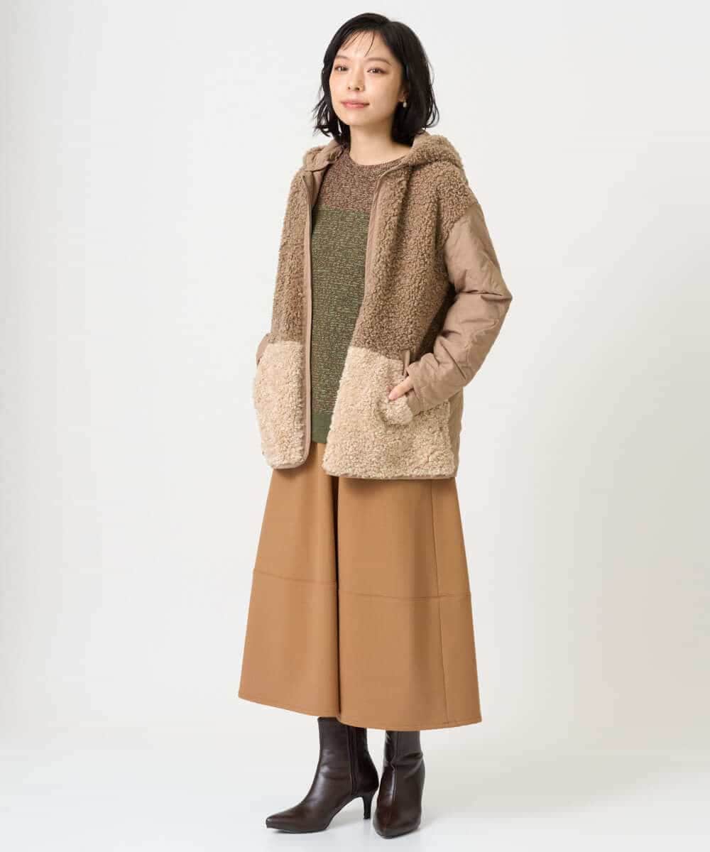 NHHAH36270 GIANNI LO GIUDICE(小さいサイズ)(メゾン ドゥ サンク) [日本製]2WAYツイル裏起毛スカート ベージュ