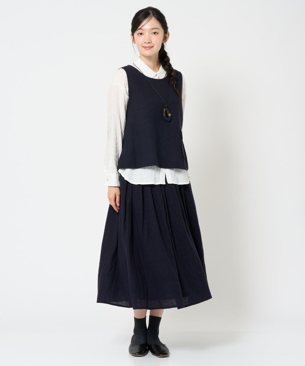 NHHAH46330 GIANNI LO GIUDICE(小さいサイズ)(メゾン ドゥ サンク) [セットアップ対応]ウールリファインガーゼスカート ネイビー