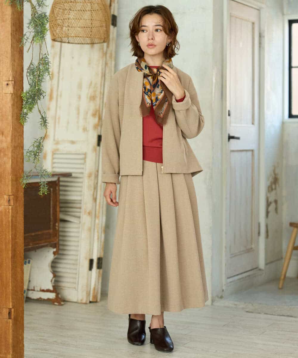 NHHAI86290 GIANNI LO GIUDICE(小さいサイズ)(メゾン ドゥ サンク) [セットアップ対応]タックフレアースカート ベージュ