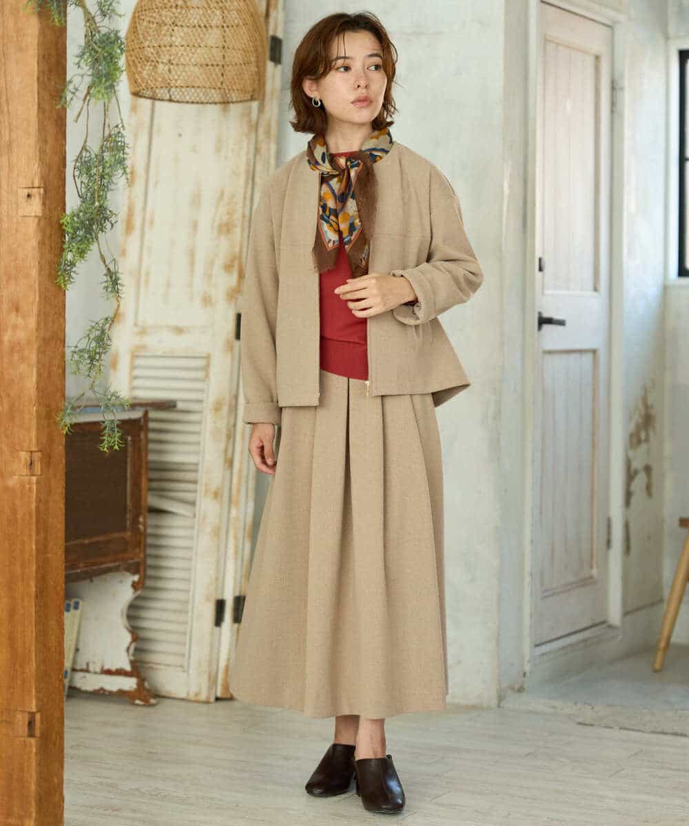 NHHAI86290 GIANNI LO GIUDICE(小さいサイズ)(メゾン ドゥ サンク) [セットアップ対応]タックフレアースカート ベージュ