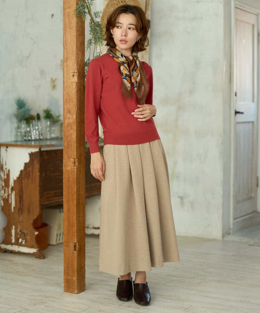 NHHAI86290 GIANNI LO GIUDICE(小さいサイズ)(メゾン ドゥ サンク) [セットアップ対応]タックフレアースカート ベージュ