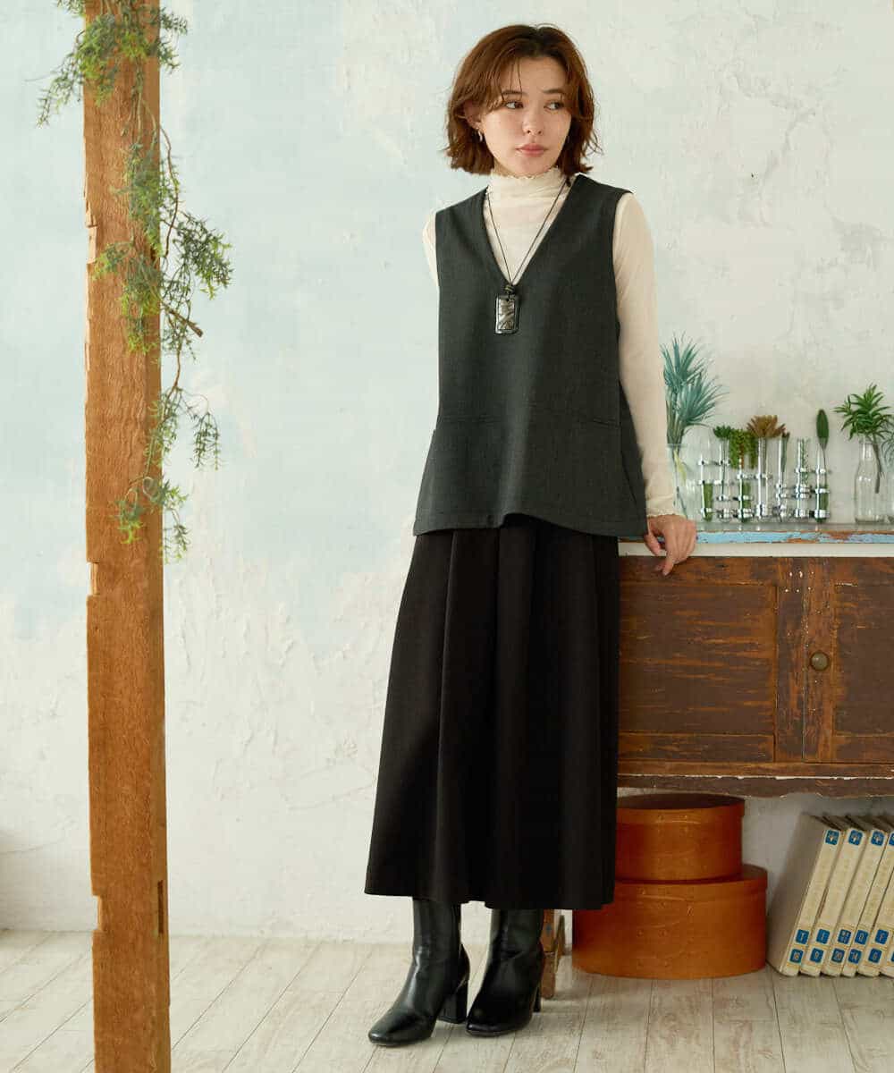 NHHAI86290 GIANNI LO GIUDICE(小さいサイズ)(メゾン ドゥ サンク) [セットアップ対応]タックフレアースカート ベージュ