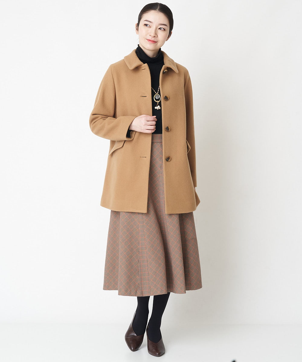NHHAX84250 GIANNI LO GIUDICE(小さいサイズ)(メゾン ドゥ サンク) [日本製/洗える]カラーグレンチェックフレアースカート ダークグレー系