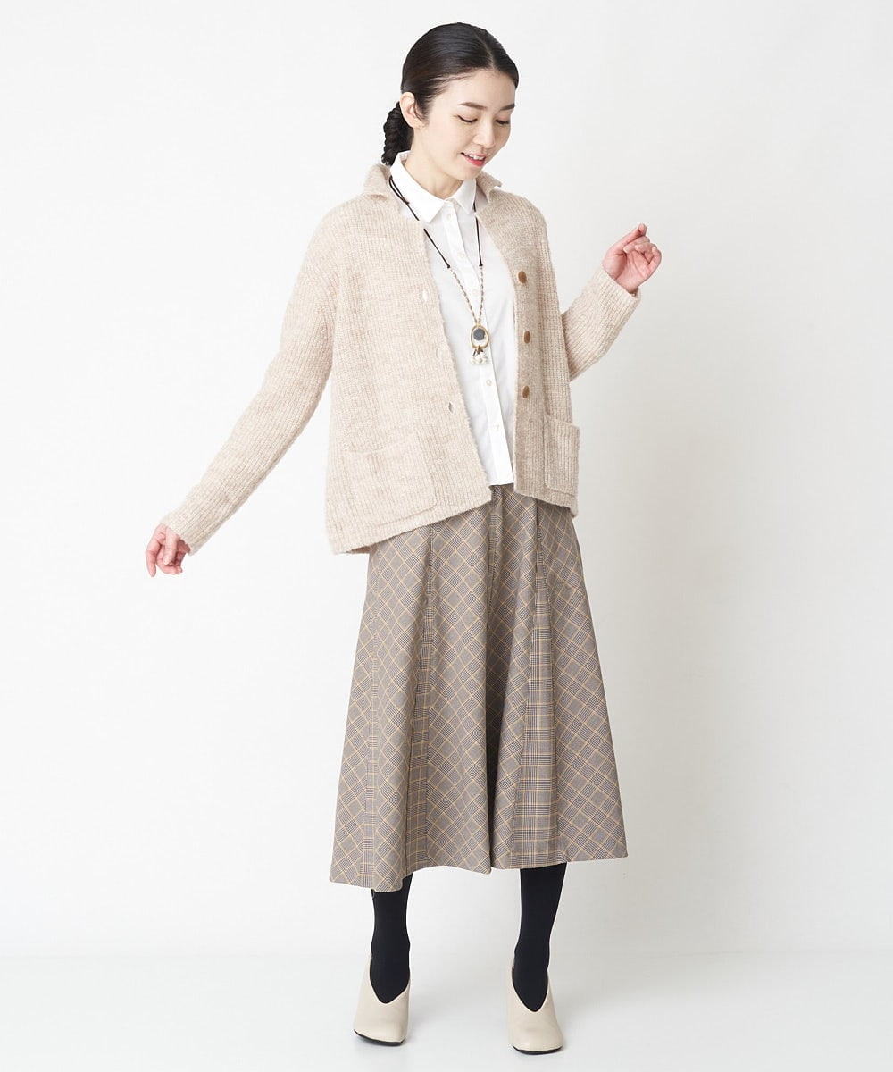 NHHAX84250 GIANNI LO GIUDICE(小さいサイズ)(メゾン ドゥ サンク) [日本製/洗える]カラーグレンチェックフレアースカート ダークグレー系