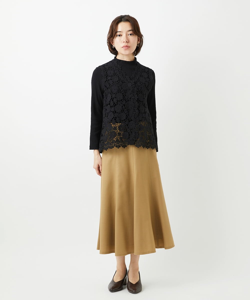 NHHCF83290 GIANNI LO GIUDICE(小さいサイズ)(メゾン ドゥ サンク) ウール混デニムフレアスカート ベージュ