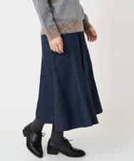 NHHCF83290 GIANNI LO GIUDICE(小さいサイズ)(メゾン ドゥ サンク) ウール混デニムフレアスカート ベージュ