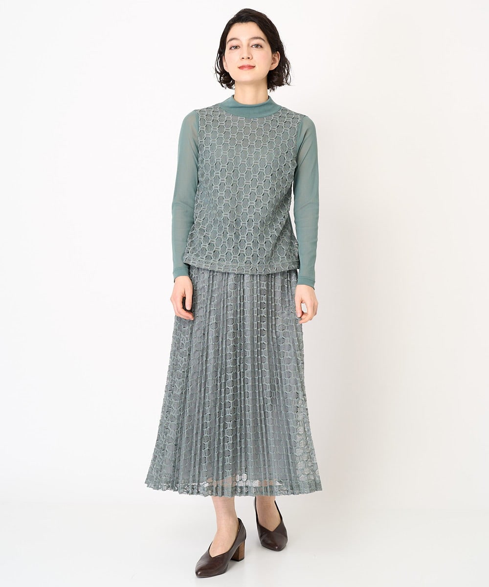 NHHEB40360 GIANNI LO GIUDICE(小さいサイズ)(メゾン ドゥ サンク) ポリエステルクロシェ風レーススカート グリーン