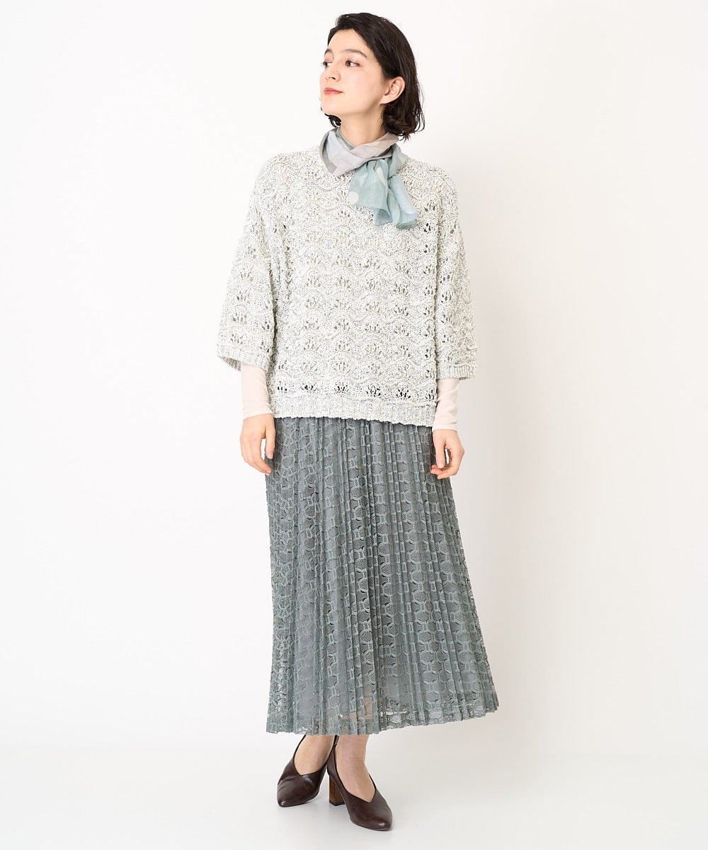 NHHEB40360 GIANNI LO GIUDICE(小さいサイズ)(メゾン ドゥ サンク) ポリエステルクロシェ風レーススカート グリーン