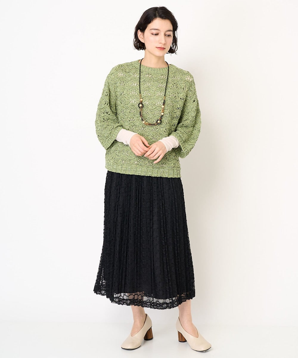 NHHEB40360 GIANNI LO GIUDICE(小さいサイズ)(メゾン ドゥ サンク) ポリエステルクロシェ風レーススカート グリーン