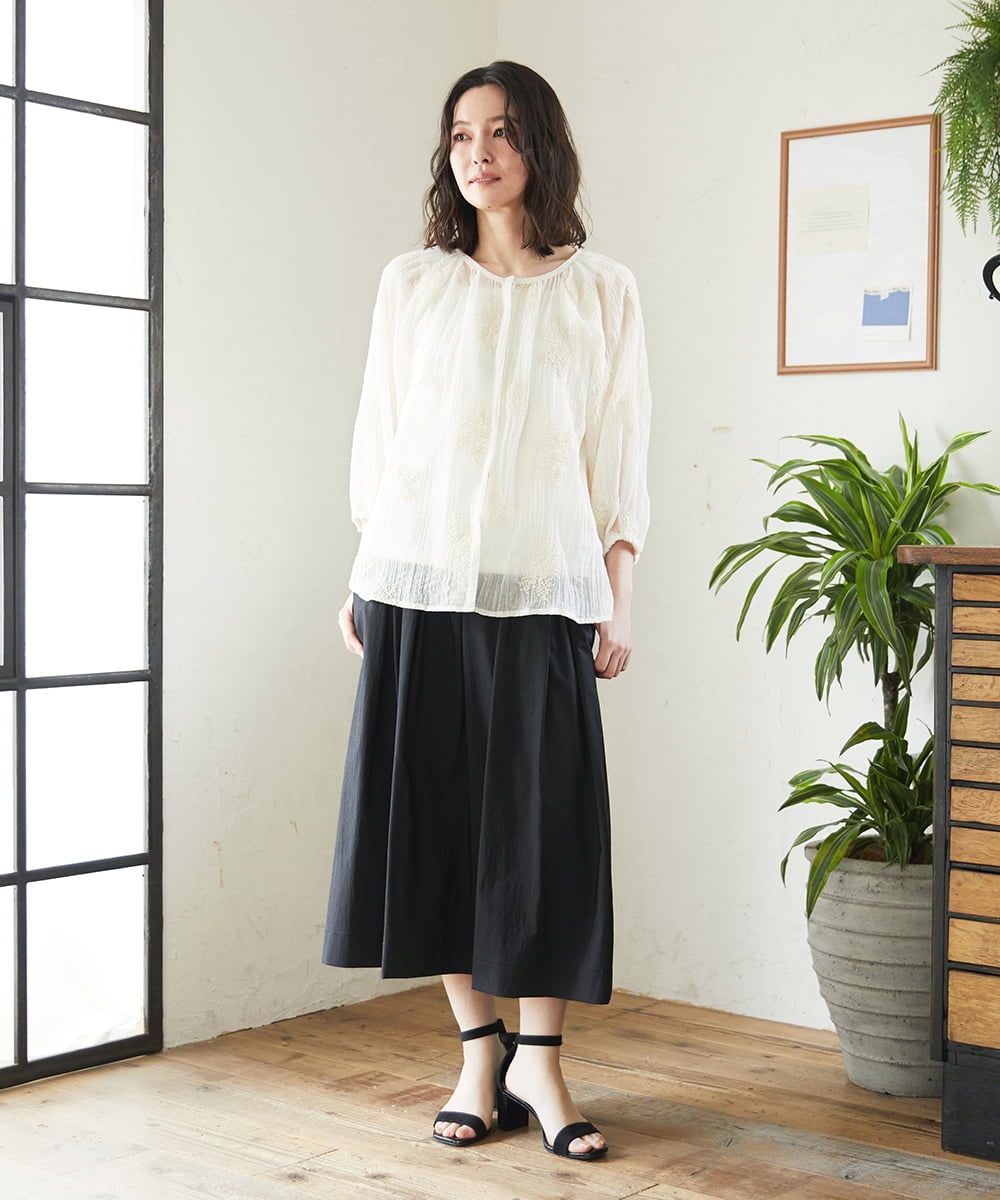 NHHEF81330 GIANNI LO GIUDICE(小さいサイズ)(メゾン ドゥ サンク) ストライプ柄タックギャザースカート ベージュ