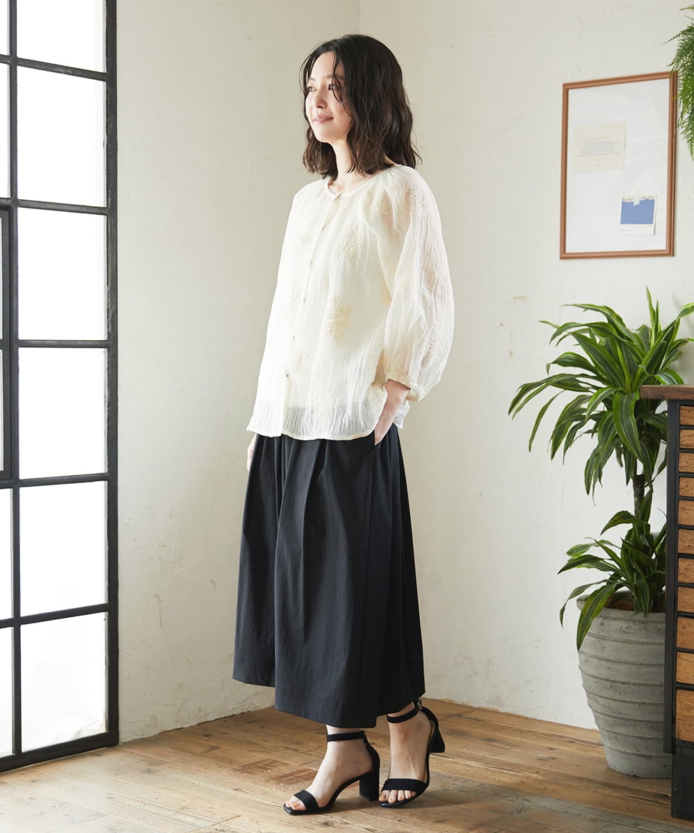 NHHEF81330 GIANNI LO GIUDICE(小さいサイズ)(メゾン ドゥ サンク) ストライプ柄タックギャザースカート ベージュ