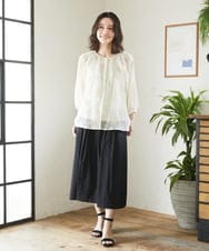 NHHEF81330 GIANNI LO GIUDICE(小さいサイズ)(メゾン ドゥ サンク) ストライプ柄タックギャザースカート ベージュ