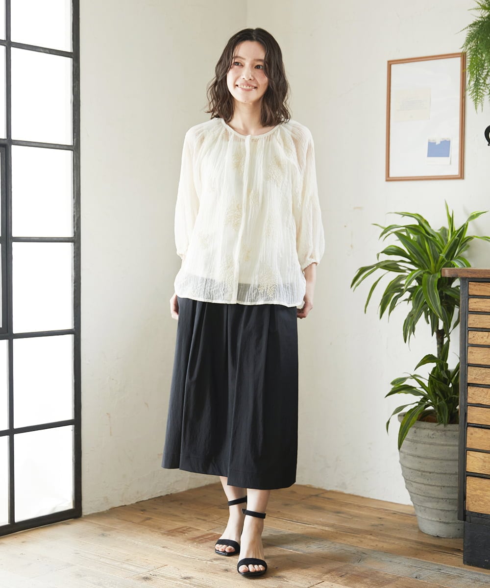NHHEF81330 GIANNI LO GIUDICE(小さいサイズ)(メゾン ドゥ サンク) ストライプ柄タックギャザースカート ベージュ