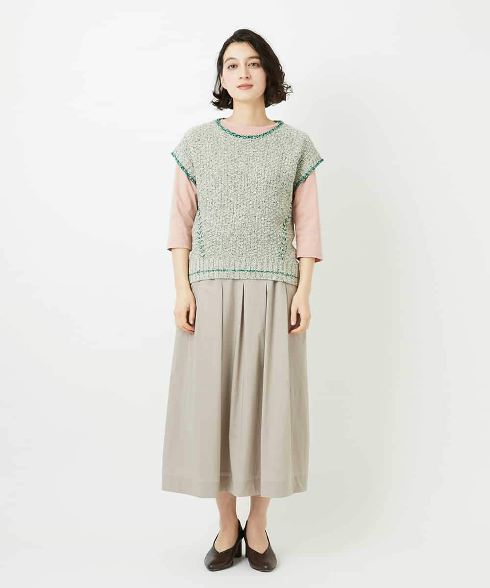 NHHEF81330 GIANNI LO GIUDICE(小さいサイズ)(メゾン ドゥ サンク) ストライプ柄タックギャザースカート ベージュ