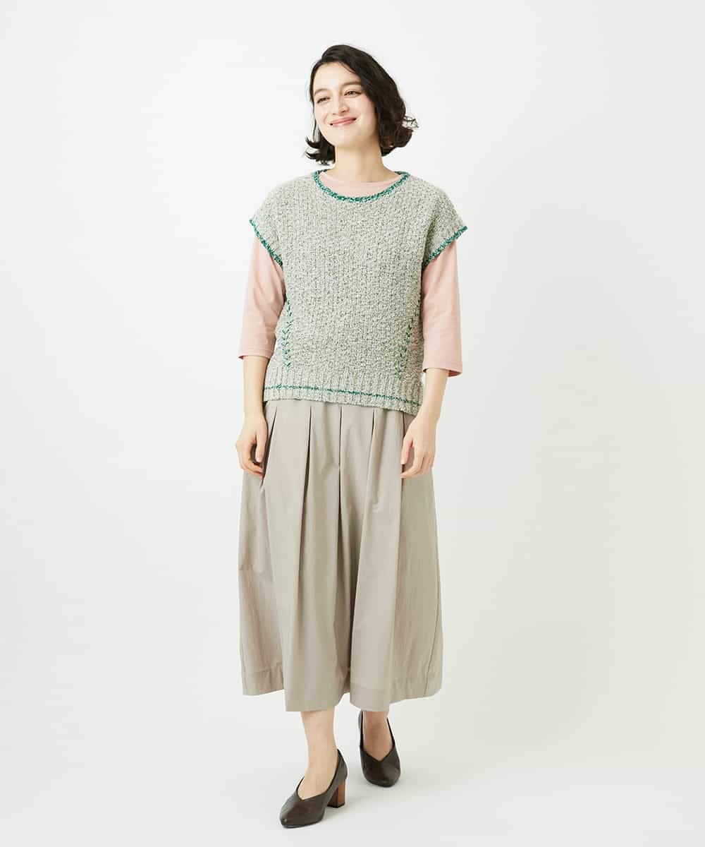 NHHEF81330 GIANNI LO GIUDICE(小さいサイズ)(メゾン ドゥ サンク) ストライプ柄タックギャザースカート ベージュ