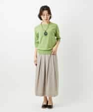 NHHEF81330 GIANNI LO GIUDICE(小さいサイズ)(メゾン ドゥ サンク) ストライプ柄タックギャザースカート ベージュ