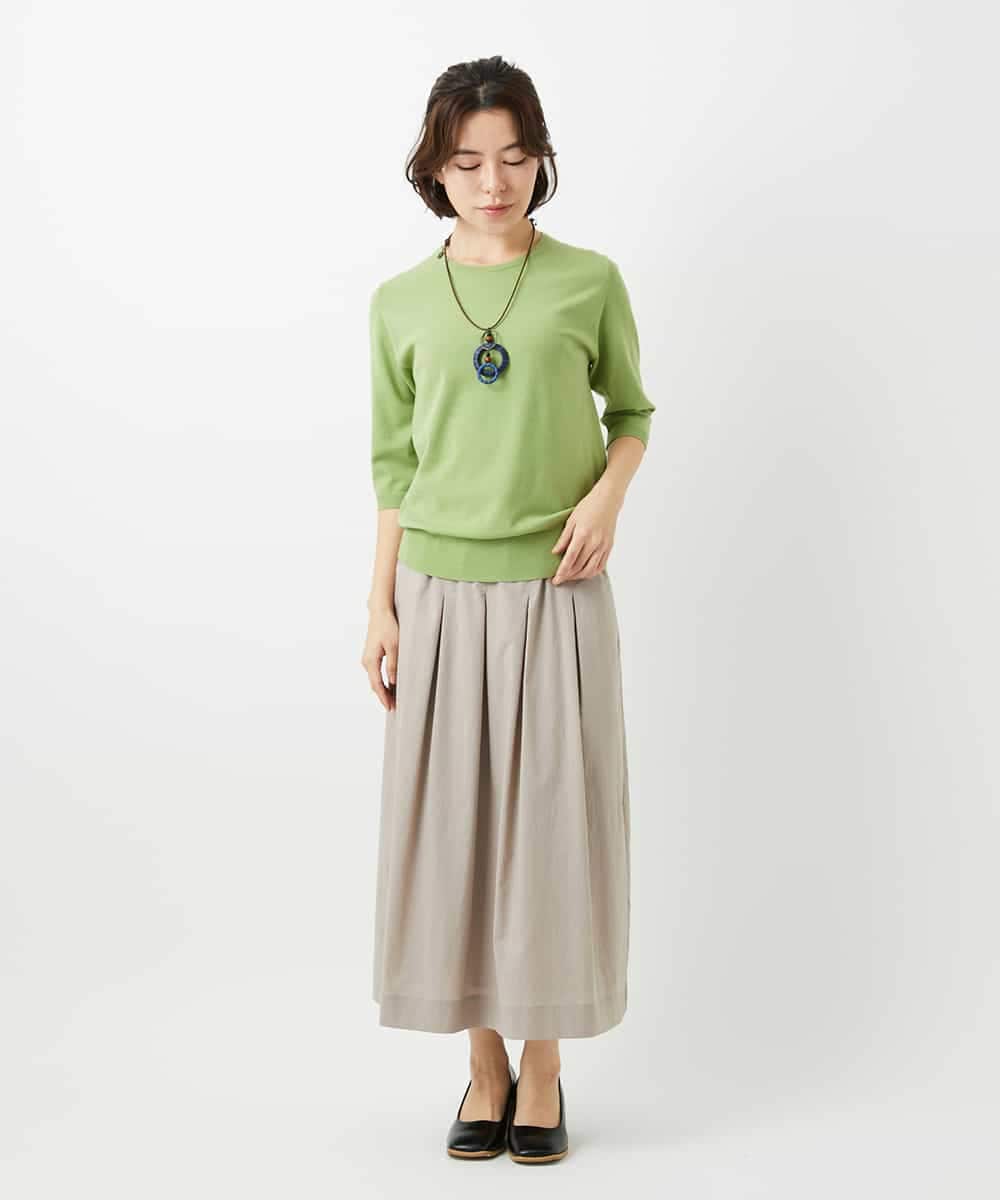 NHHEF81330 GIANNI LO GIUDICE(小さいサイズ)(メゾン ドゥ サンク) ストライプ柄タックギャザースカート ベージュ