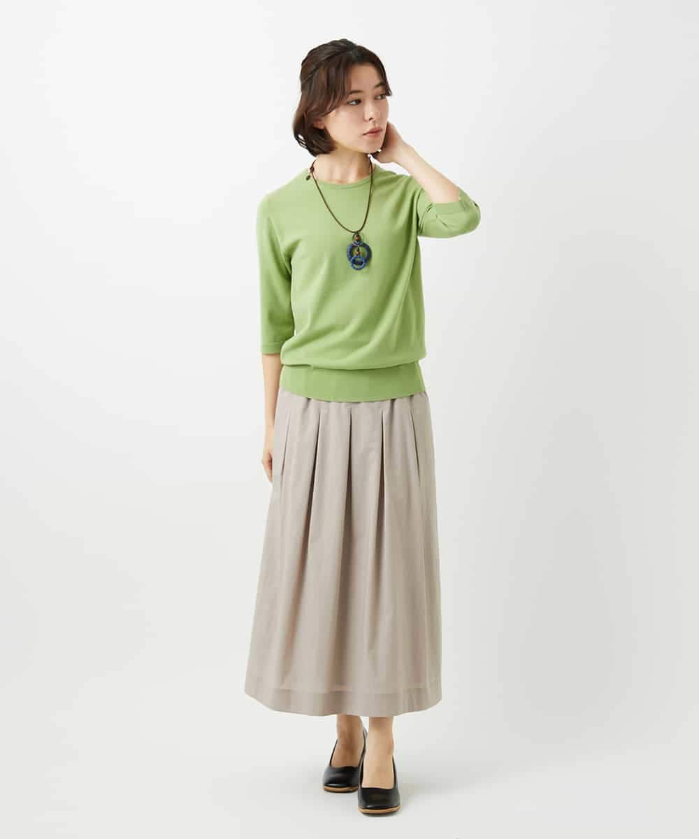 NHHEF81330 GIANNI LO GIUDICE(小さいサイズ)(メゾン ドゥ サンク) ストライプ柄タックギャザースカート ベージュ