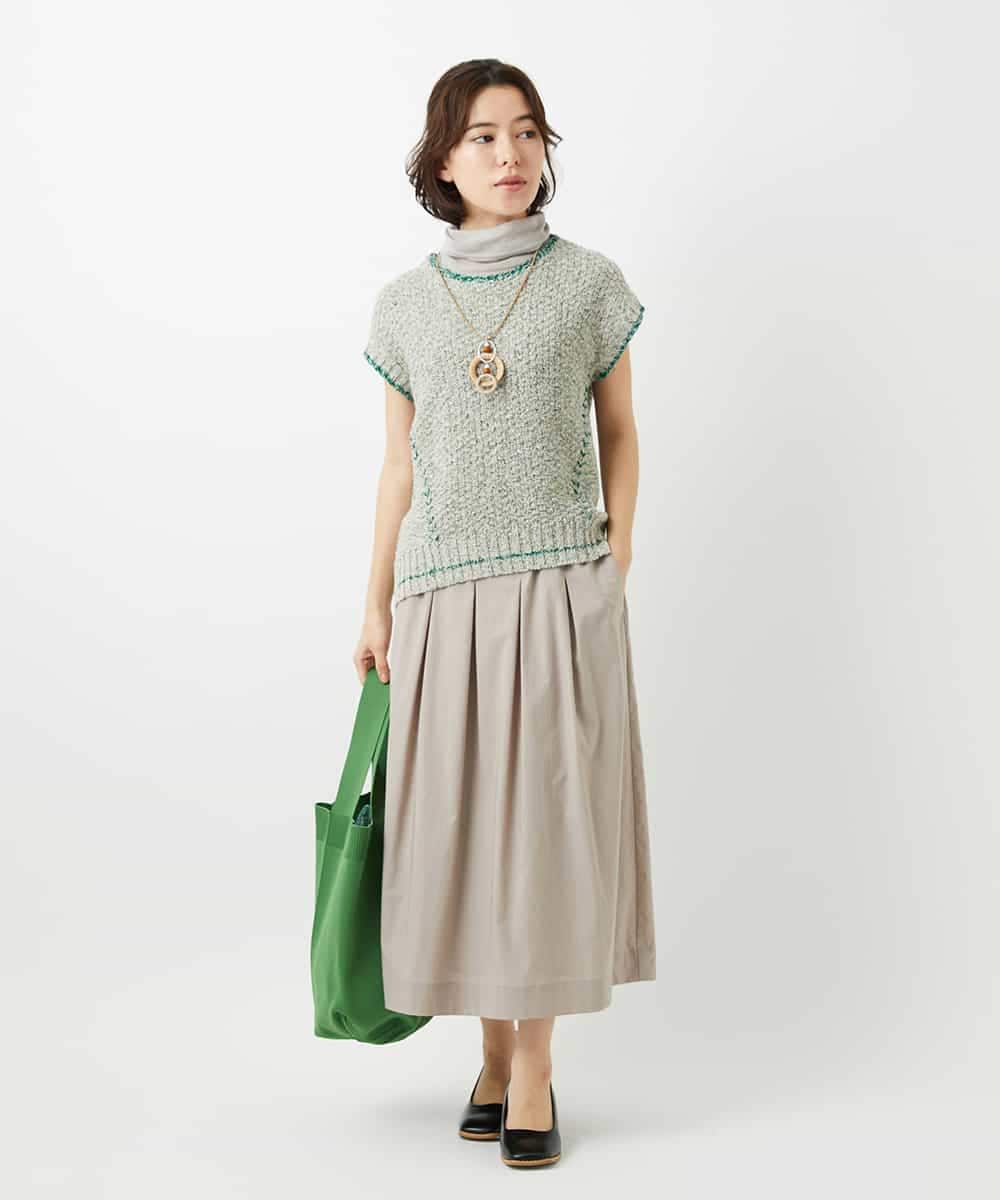 NHHEF81330 GIANNI LO GIUDICE(小さいサイズ)(メゾン ドゥ サンク) ストライプ柄タックギャザースカート ベージュ