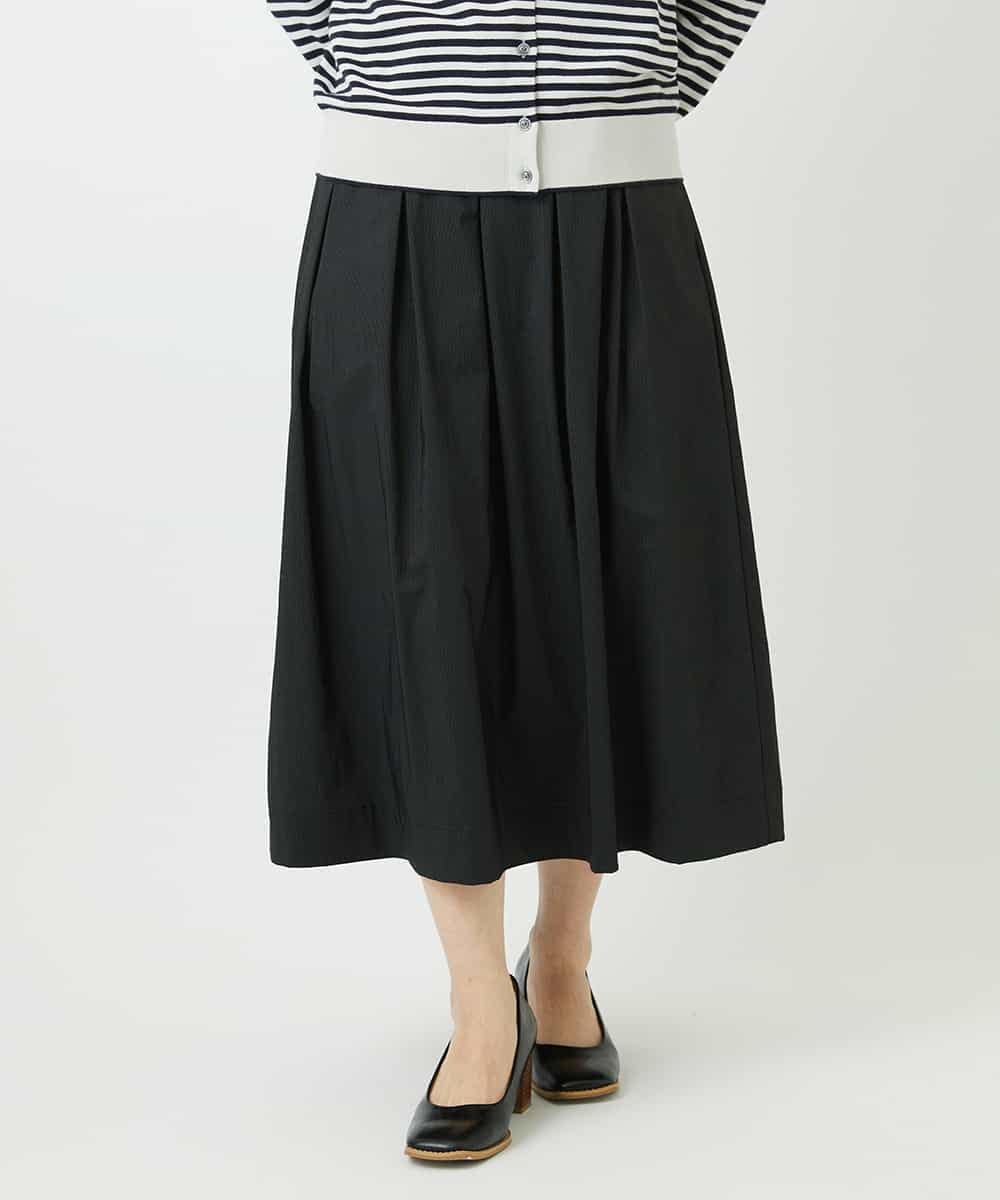 NHHEF81330 GIANNI LO GIUDICE(小さいサイズ)(メゾン ドゥ サンク) ストライプ柄タックギャザースカート ブラック