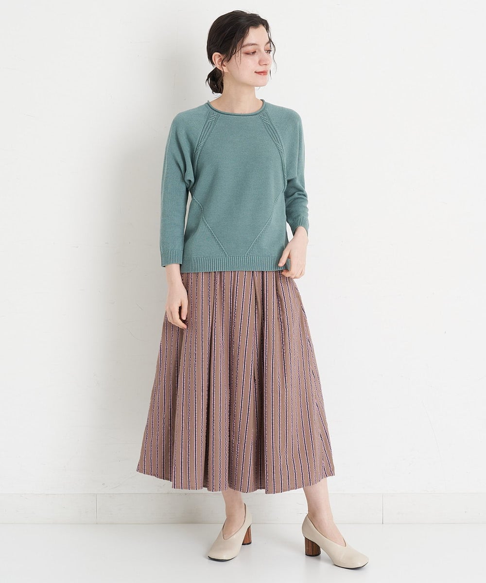 NHHET13360 GIANNI LO GIUDICE(小さいサイズ)(メゾン ドゥ サンク) [セットアップ対応]ピンキーストライプタックスカート モカブラウン×ピンク系