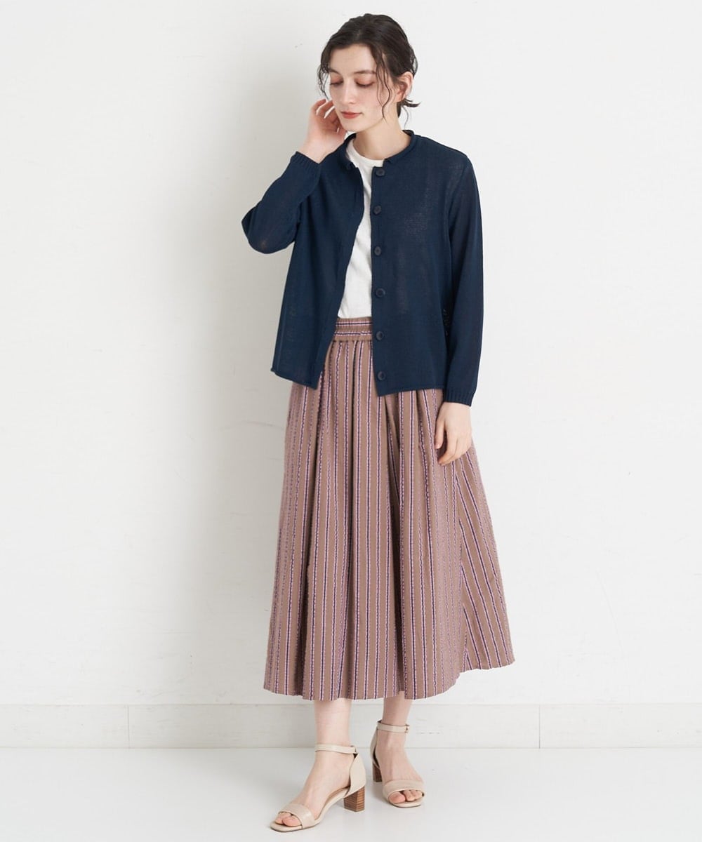 NHHET13360 GIANNI LO GIUDICE(小さいサイズ)(メゾン ドゥ サンク) [セットアップ対応]ピンキーストライプタックスカート モカブラウン×ピンク系