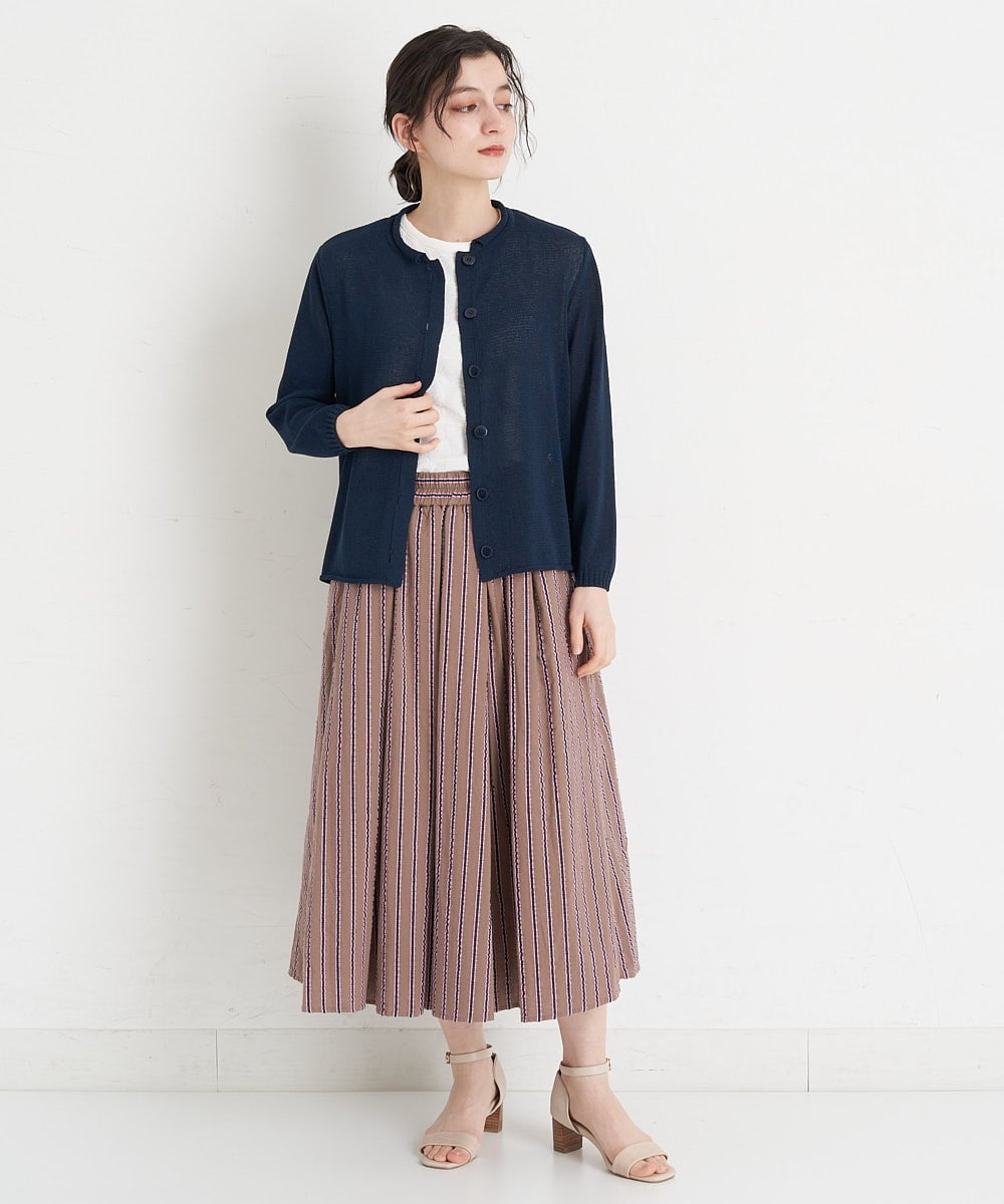 NHHET13360 GIANNI LO GIUDICE(小さいサイズ)(メゾン ドゥ サンク) [セットアップ対応]ピンキーストライプタックスカート モカブラウン×ピンク系