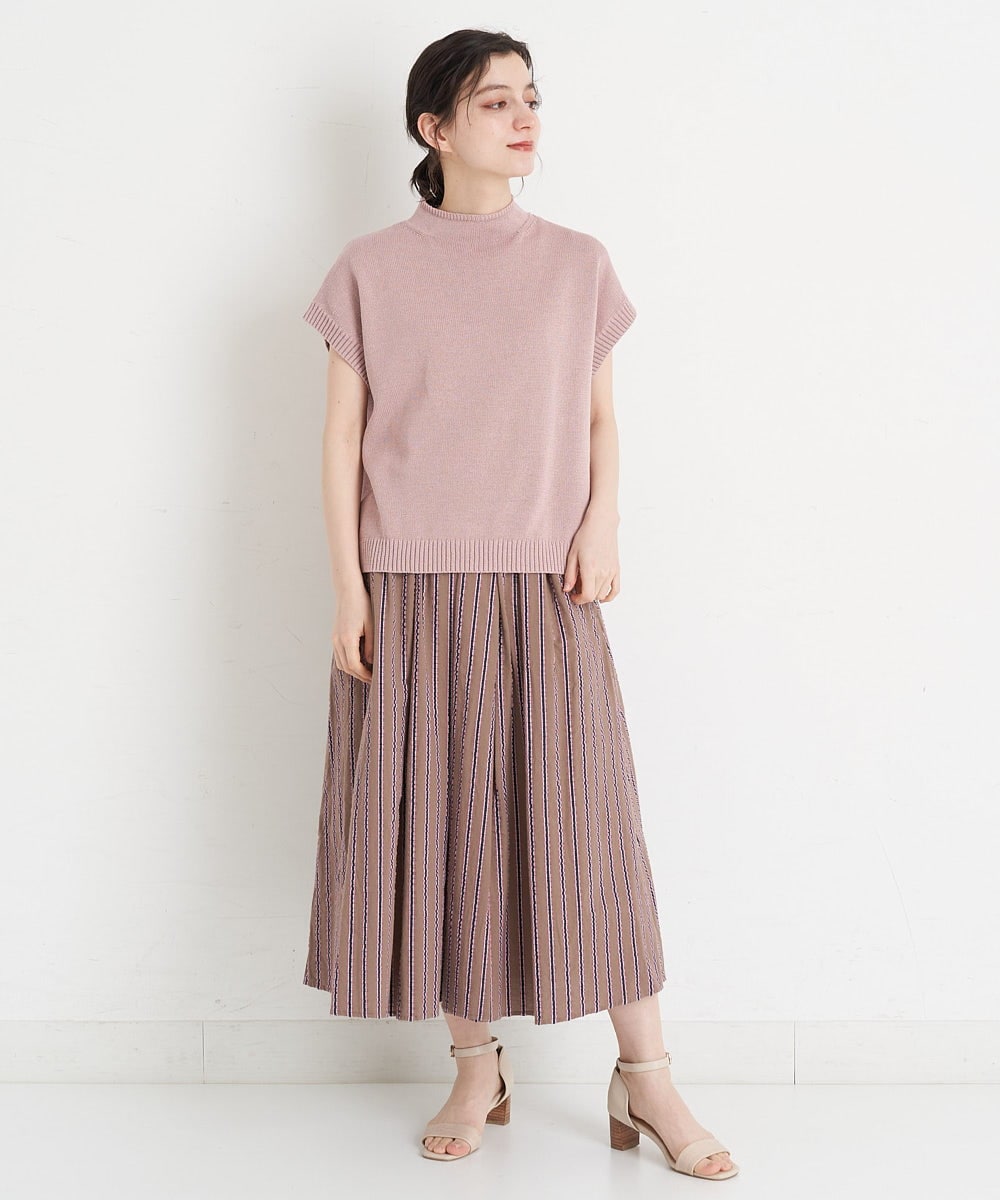 NHHET13360 GIANNI LO GIUDICE(小さいサイズ)(メゾン ドゥ サンク) [セットアップ対応]ピンキーストライプタックスカート モカブラウン×ピンク系