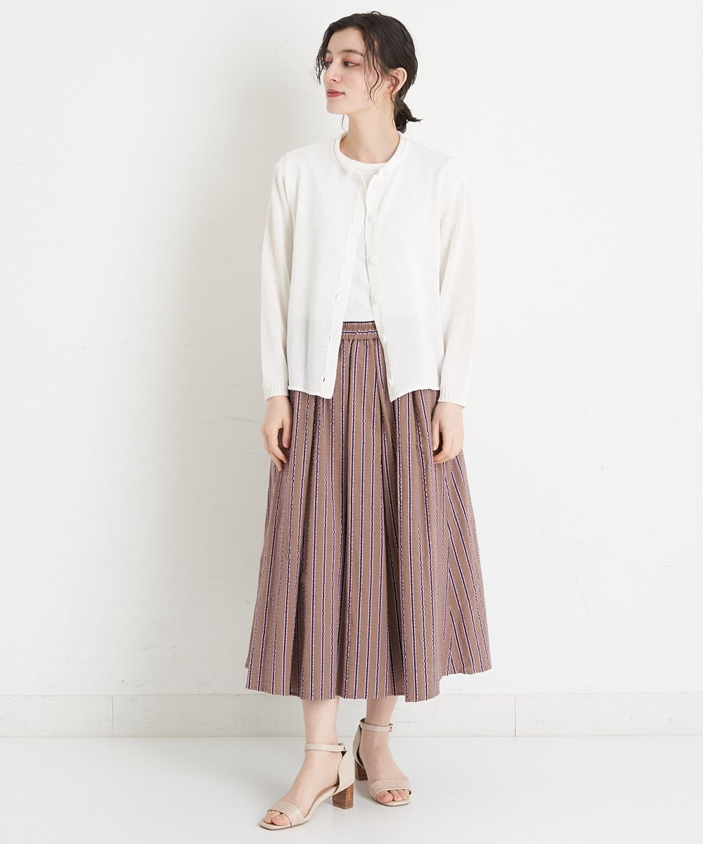 NHHET13360 GIANNI LO GIUDICE(小さいサイズ)(メゾン ドゥ サンク) [セットアップ対応]ピンキーストライプタックスカート モカブラウン×ピンク系