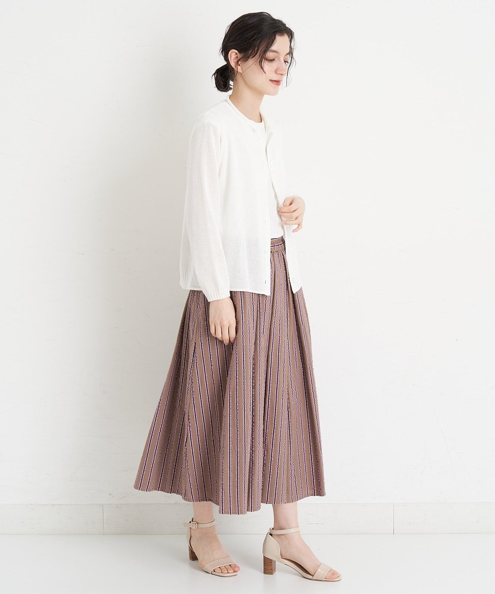 NHHET13360 GIANNI LO GIUDICE(小さいサイズ)(メゾン ドゥ サンク) [セットアップ対応]ピンキーストライプタックスカート モカブラウン×ピンク系