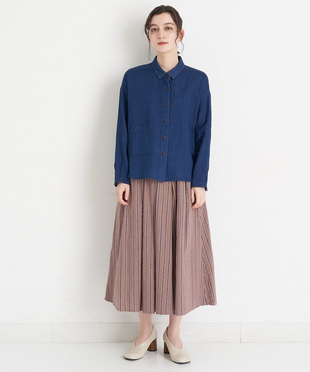 NHHET13360 GIANNI LO GIUDICE(小さいサイズ)(メゾン ドゥ サンク) [セットアップ対応]ピンキーストライプタックスカート モカブラウン×ピンク系