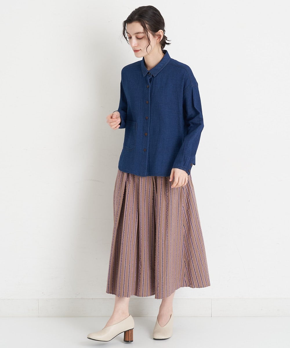NHHET13360 GIANNI LO GIUDICE(小さいサイズ)(メゾン ドゥ サンク) [セットアップ対応]ピンキーストライプタックスカート モカブラウン×ピンク系