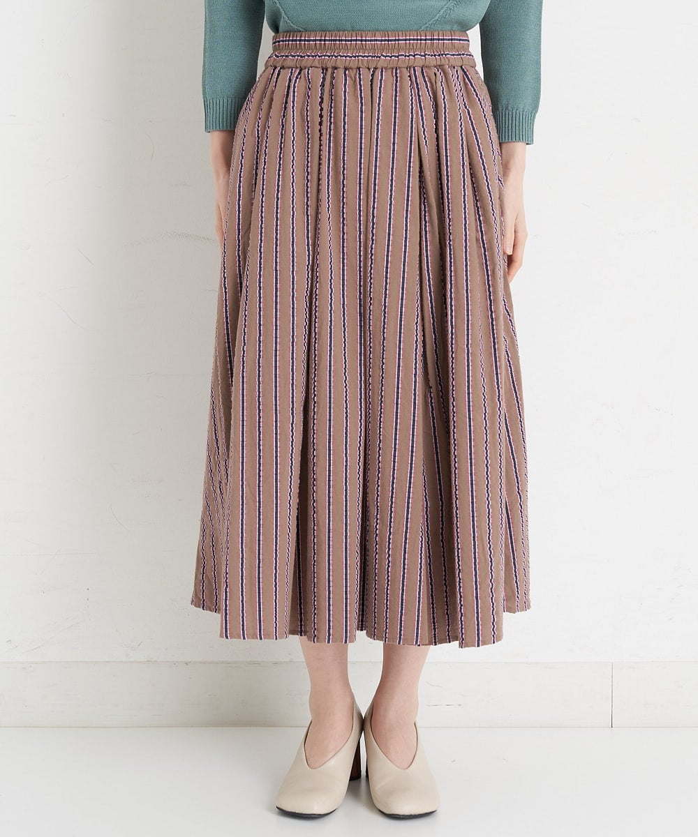 NHHET13360 GIANNI LO GIUDICE(小さいサイズ)(メゾン ドゥ サンク) [セットアップ対応]ピンキーストライプタックスカート モカブラウン×ピンク系