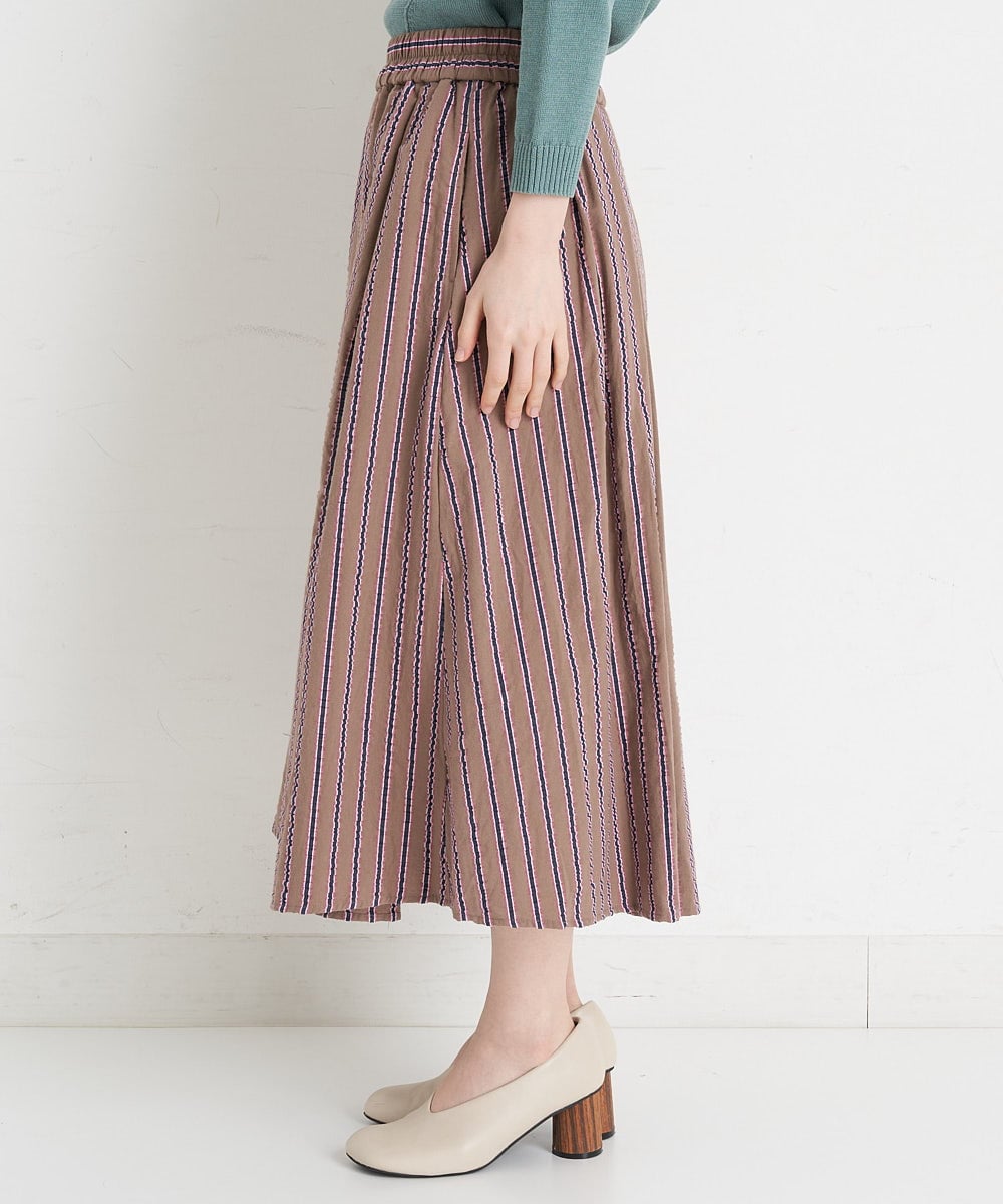 NHHET13360 GIANNI LO GIUDICE(小さいサイズ)(メゾン ドゥ サンク) [セットアップ対応]ピンキーストライプタックスカート モカブラウン×ピンク系