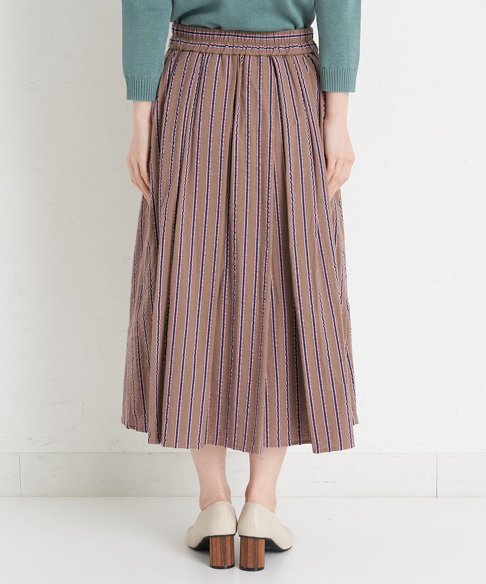 NHHET13360 GIANNI LO GIUDICE(小さいサイズ)(メゾン ドゥ サンク) [セットアップ対応]ピンキーストライプタックスカート モカブラウン×ピンク系