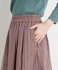 NHHET13360 GIANNI LO GIUDICE(小さいサイズ)(メゾン ドゥ サンク) [セットアップ対応]ピンキーストライプタックスカート モカブラウン×ピンク系