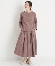 NHHET13360 GIANNI LO GIUDICE(小さいサイズ)(メゾン ドゥ サンク) [セットアップ対応]ピンキーストライプタックスカート モカブラウン×ピンク系