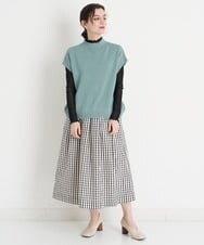 NHHET20270 GIANNI LO GIUDICE(小さいサイズ)(メゾン ドゥ サンク) [日本製]ギンガムチェックタフタタックスカート ブラック