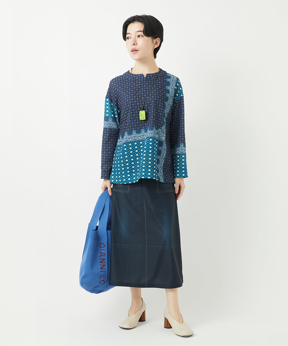 NHHGA28250 GIANNI LO GIUDICE(小さいサイズ)(メゾン ドゥ サンク) [リバーシブル]デニムペイズリープリントスカート ネイビー