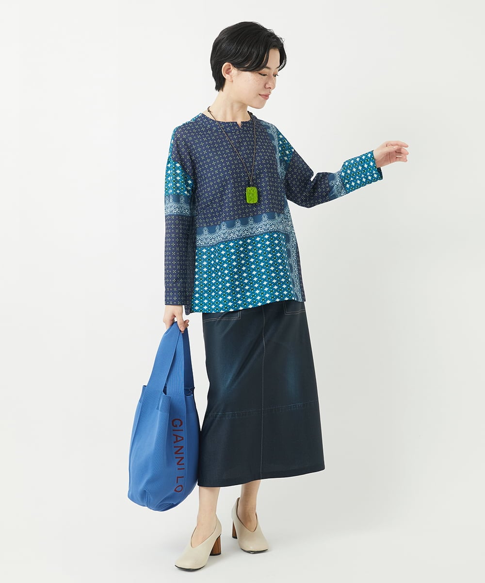 NHHGA28250 GIANNI LO GIUDICE(小さいサイズ)(メゾン ドゥ サンク) [リバーシブル]デニムペイズリープリントスカート ネイビー