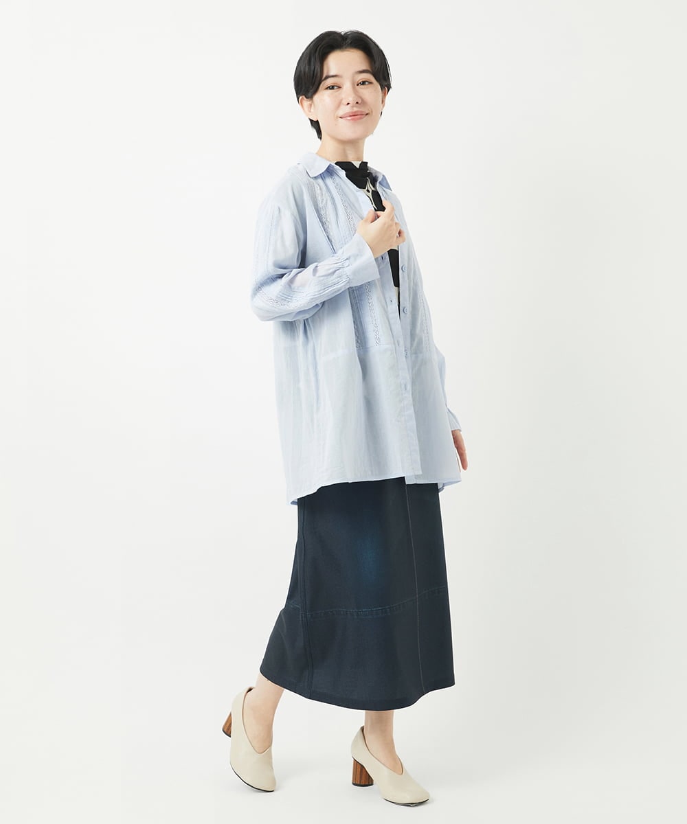 NHHGA28250 GIANNI LO GIUDICE(小さいサイズ)(メゾン ドゥ サンク) [リバーシブル]デニムペイズリープリントスカート ネイビー